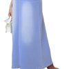 Women's Vintage Denim Long Skirt A-Line High Waisted Front Slit Casual Maxi Jean Skirt