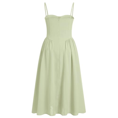 Women’s Corset Dress Sexy Spaghetti Strap Bustier Midi Dress Low Cut Flowy Pleated Hem Formal Dresses with Pockets