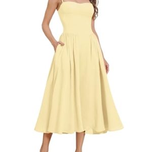 Women’s Corset Dress Sexy Thigh Spaghetti Strap Bustier Cocktail Dress Low Cut Boho Formal Dresses with Pockets