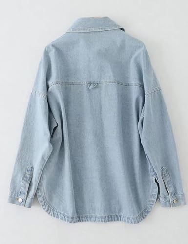 317d0BrwVKL.jpg Womens Denim Shirt Long Sleeve Oversized Boyfriend Jean Jacket Shacket Trendy Button Down Shirt