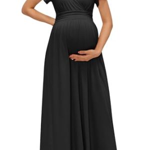 Maternity Maxi Dress Wrap V Neck Baby Shower Pregnancy Dresses for Photoshoot