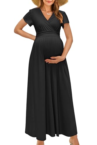 Maternity Maxi Dress Wrap V Neck Baby Shower Pregnancy Dresses for Photoshoot