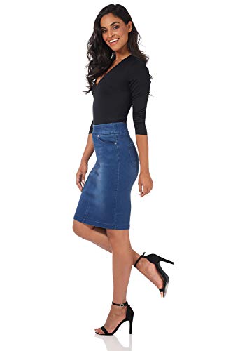Women’s Ease into Comfort Pull-On Stretch Denim Skirt – Soft Jean Fabric, Flattering Slim Fit, All-Day Comfort