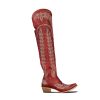 Over the Knee Cowboy Boots for Women Embroidery Cowgirl Boots Chunky Heel Side Zipper Boots Thigh High Western Boots