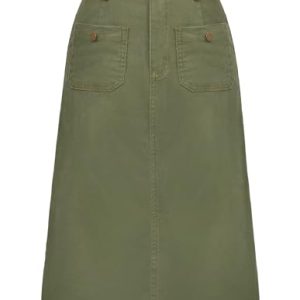 Denim Skirt with Belt Below Knee Length High Waisted Jean Skirts for Women