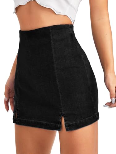 31JEjaiPmuL.jpg Women's Casual Split Hem High Waist Denim Skorts Skirt Shorts