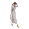 Womens Pleated Long Sleeve Loose Dress Casual Maxi Dresses with Tie Waist