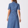 Denim Dress for Women's Collared Short Sleeve A-Line Button Up Jean Midi Dresses
