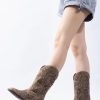 Women's Cowboy Boots Square Toe Rhinestone Mid Calf Floral Western Boot Fashion Cowgirl Shoes