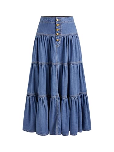 31SIKVYdcJL.jpg Women’s Long Jean Denim Tiered Button Down High Waisted Maxi Skirts