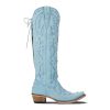 Knee High Cowboy Boots for Women Pointed Toe Side Zipper Cowgirl Boots Women's Back Lace up Chunky Heel Western shoes