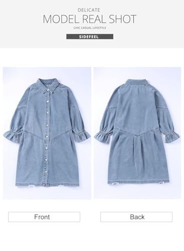 Womens Smocked 3 4 Sleeve Button Down Denim Jeans Dresses