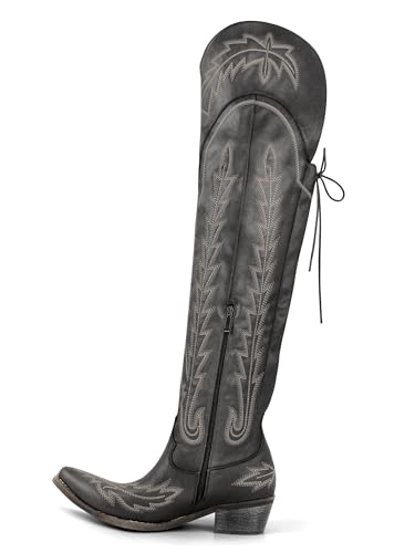 Over the Knee Cowboy Boots for Women Adjustable Thigh High Cowgirl Boots