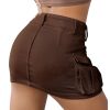 Women's Low Waist Button Bodycon Mini Cargo Denim Skirt with Pocket