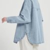 31dC5R46AXL.jpg Womens Denim Shirt Long Sleeve Oversized Boyfriend Jean Jacket Shacket Trendy Button Down Shirt