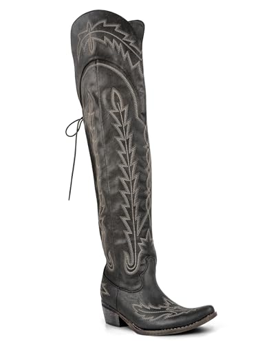 Over the Knee Cowboy Boots for Women Adjustable Thigh High Cowgirl Boots