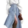Women's High Waist Long Denim Skirt Button Down Swing A-Line Jean Maxi Skirt with Pockets