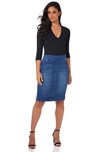 Women’s Ease into Comfort Pull-On Stretch Denim Skirt – Soft Jean Fabric, Flattering Slim Fit, All-Day Comfort