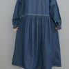 Womens Fall Winter A-Line Long Denim Trench Coat Loose Casual Button Down Maxi Jean Shirt Dress
