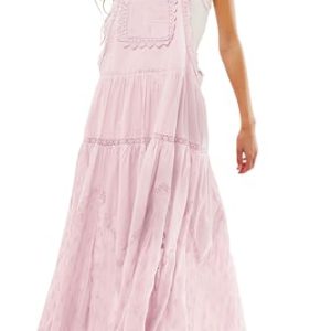 Women Bib Overall Dress Jumper Babydoll Pinafore Dress Embroidered Lace Maternity Straps Suspender Dress