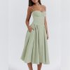 Women’s Corset Dress Sexy Spaghetti Strap Bustier Midi Dress Low Cut Flowy Pleated Hem Formal Dresses with Pockets