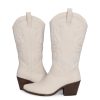 Womens Cowboy Boots Embroidered Western Cowgirl Mid Calf Boots with Block Chunky Heel Comfortable Retro Pull On Pointed Toe Wide