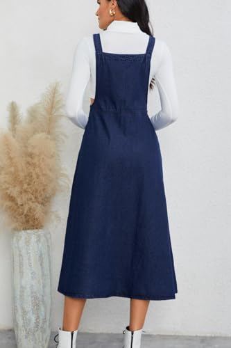 Women's Casual Denim Overall Dress Sleeveless Flowy Baggy Long Jean Jumper Dresses