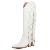 Cowgirl Fringe Boots For Women White Tassels Cowboy Boots Knee High Pointed Toe Western Boots