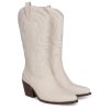 Womens Cowboy Boots Embroidered Western Cowgirl Mid Calf Boots with Block Chunky Heel Comfortable Retro Pull On Pointed Toe Wide