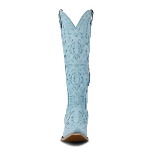 Knee High Cowboy Boots for Women Pointed Toe Side Zipper Cowgirl Boots Women's Back Lace up Chunky Heel Western shoes