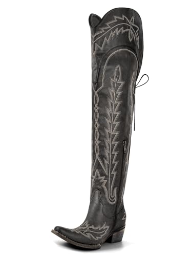 Over the Knee Cowboy Boots for Women Adjustable Thigh High Cowgirl Boots