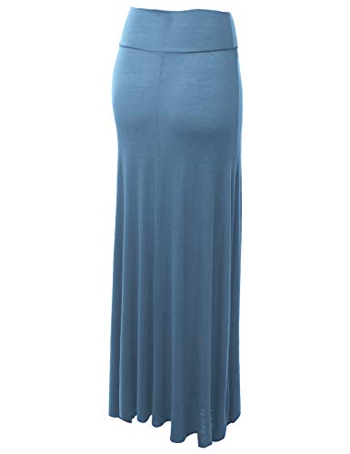 Women's Casual High Waist Solid/Tie Dye Fold Over Flowy Long Maxi Skirt