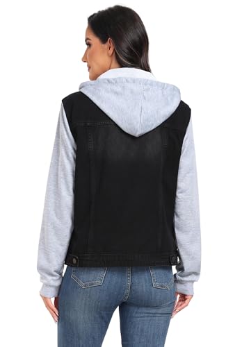 31yegHqzAeL.jpg Women's Classic Casual Hooded Denim Jacket Drawstring Vintage Washed Jean Jacket Sweatshirt with Pockets