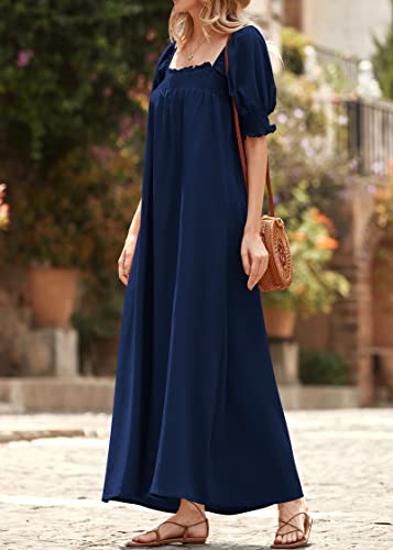 41-PrY8p2BL.jpg Women 2025 Summer Maxi Dress Casual Loose Puff Sleeve Square Neck Maternity Flowy Long Beach Dresses with Pockets