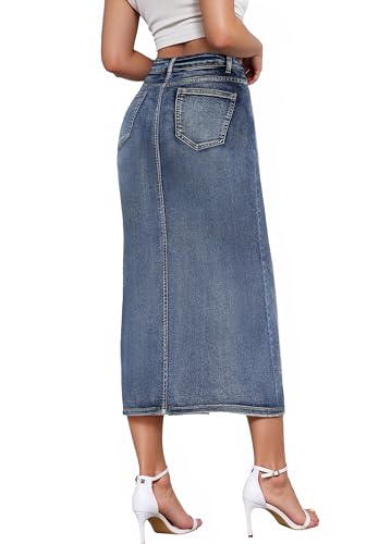 Women's Long Denim Skirt – Stretch Jean Skirt for Office and Casual Wear