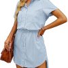 410Y8aCwhFL.jpg Women Casual Denim Dress Short Sleeve Tie Waist Classic Jean Shirt Dress