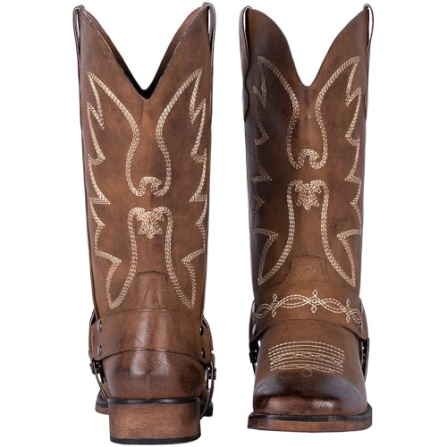 410oG3CyDNL.jpg Women's Buckle Strap Wide Calf Cowboy Boots Square Toe Western Cowgirl Boots