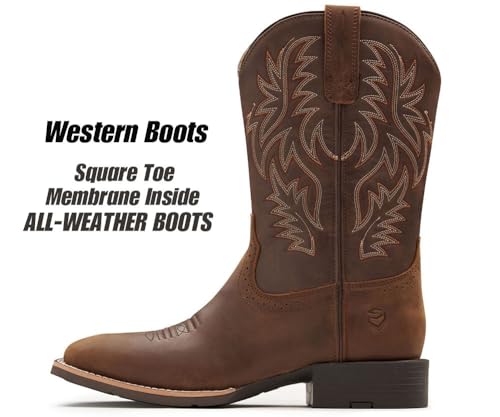 Cowboy Boots For Men - Mens Sport Wide Square Toe Western Boot,Oil/Slip Resistant,Durable Fashionable Classic Pull on 10 Inch