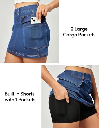 411ResGNOsL.jpg Jean Skirts for Women Denim High Stretch Cargo Skirt with Shorts Denim Skort Mini Jean Skort Y2k Skirt with Pockets