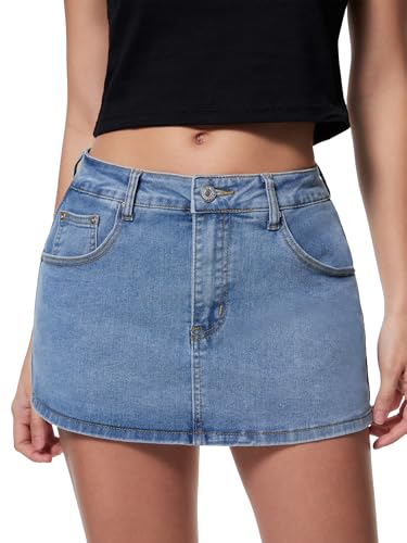 Women Denim Skort Skirt Stretchy Mid Waist Y2K Sexy Mini Skirts Dressy Casual Jean Skorts