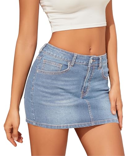 Women's Trendy Jean Skort 2025 Low Waisted Y2K Style Stretch Denim Sexy Mini Jean Skirt with Pockets