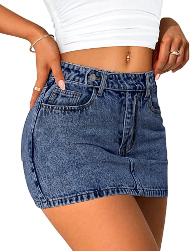 412X-PFkSFL.jpg Mini Denim Skirt Women Stretch Jean Skirt High Waisted Casual Short Jean Skirt 5 Pockets with Bows Y2K