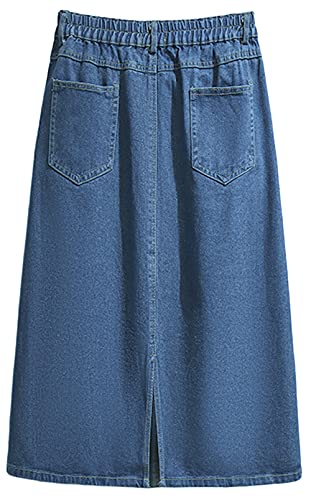412Xw2cCfaL.jpg Women's Summer Casual Elastic Waist Pockets Work Midi Denim A Line Skirt
