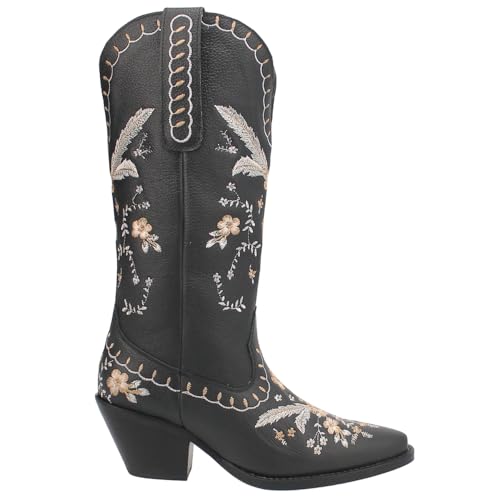 412j3zAEBnL.jpg Womens Full Bloom Floral Round Toe Casual Boots Knee High Mid Heel 2-3" - Black