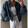 413XEObudtL.jpg Women's Zip Up Denim Jacket Long Sleeve Oversized Jean Jacket Outerwear