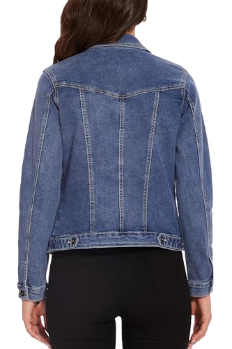 Women's Casual Long Sleeve Stretch Denim Jacket Boyfriend Button Up Jean Jackets with Pockets