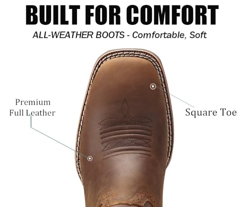 Cowboy Boots For Men - Mens Sport Wide Square Toe Western Boot,Oil/Slip Resistant,Durable Fashionable Classic Pull on 10 Inch