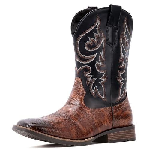 414QHc3YxL.jpg Cowboy Boots Men Square Toe Western Boots Durable Classic Embroidered boot Pull On Slip Resistant Boot