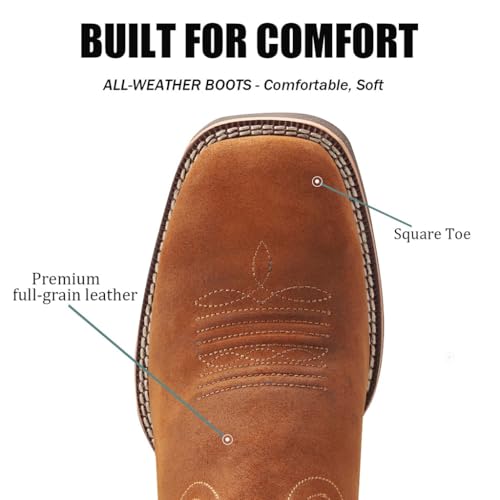 Cowboy Boots For Men - Mens Square Toe Western Boot With Flag,Oil/Slip Resistant,Durable Fashionable Classic Pull on 10 Inch