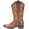 Cowboy Boots For Women Square Toe Cowgirl Boots Mid Calf Western Boots Pull On Fashion Cowboy Boots
